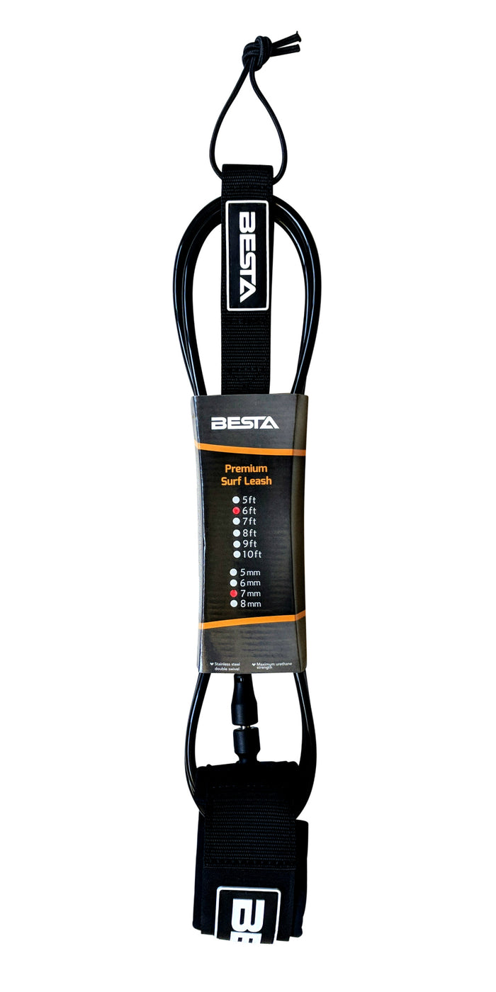 Black Surfboard Leash - Front