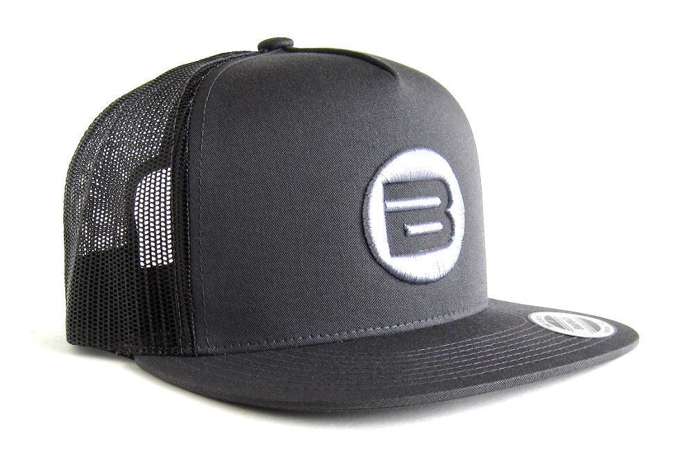 B Logo Snapback Trucker Hat Monotone Gray Mesh Cap – BESTA