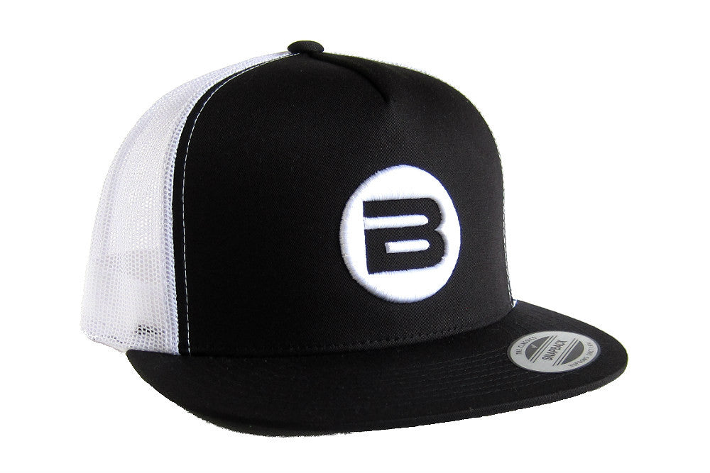 B Logo Snapback Trucker Hat  Black & White Mesh Cap – BESTA